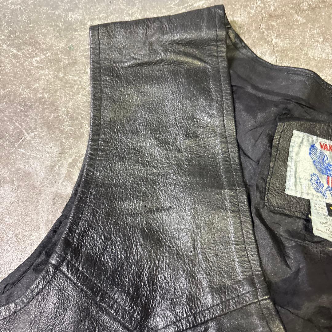 90s VANGUARD 本革 レザーベスト XL USA製風 バイカー