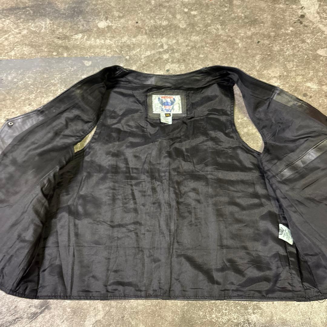 90s VANGUARD 本革 レザーベスト XL USA製風 バイカー