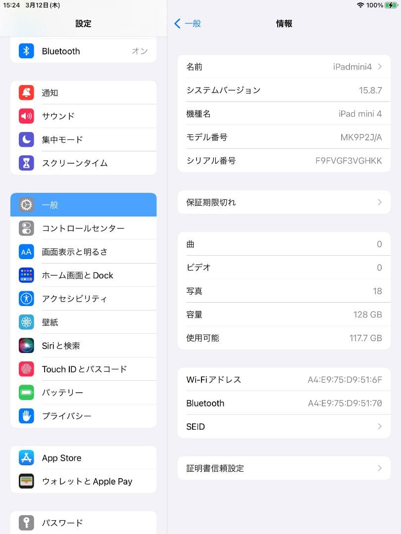 Apple iPadmini 第4世代 128GB（ジャンク）