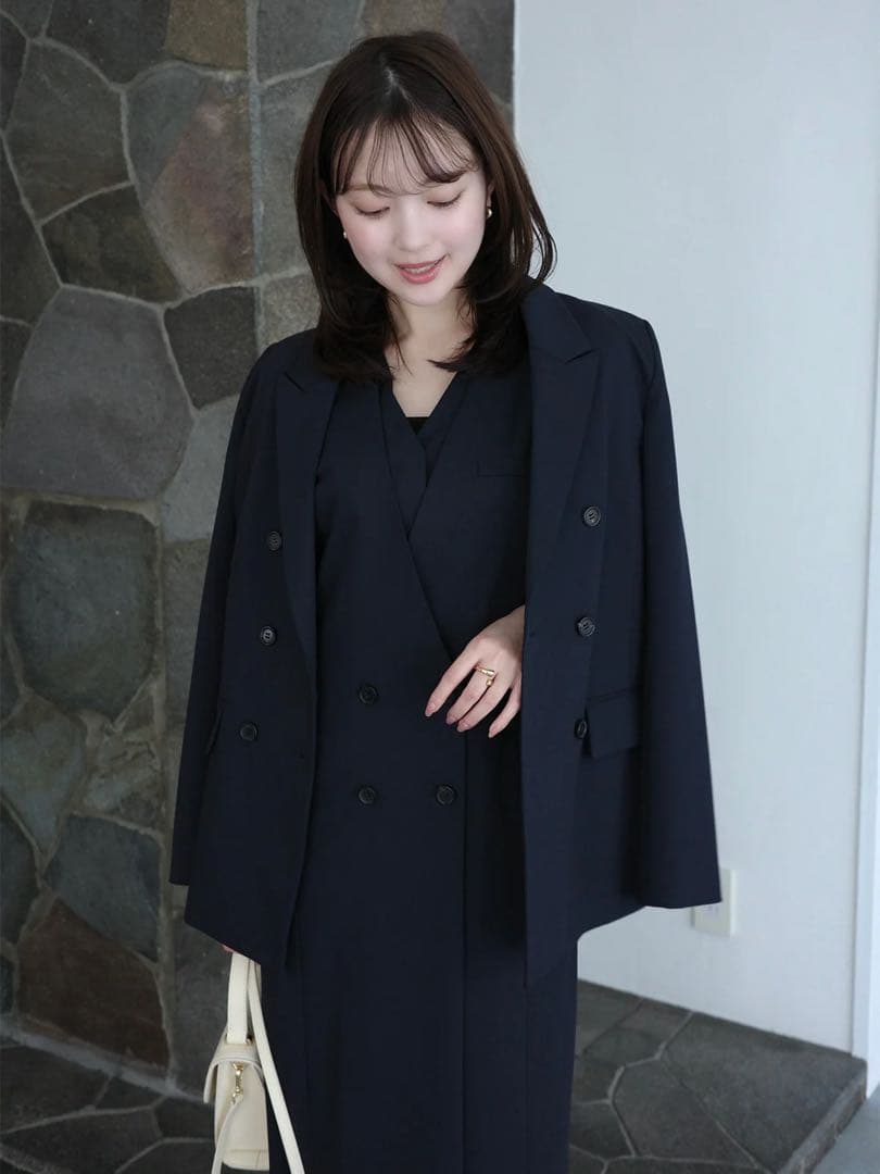 新品 ピークドラペル ダブルジャケット グレー ネイビー