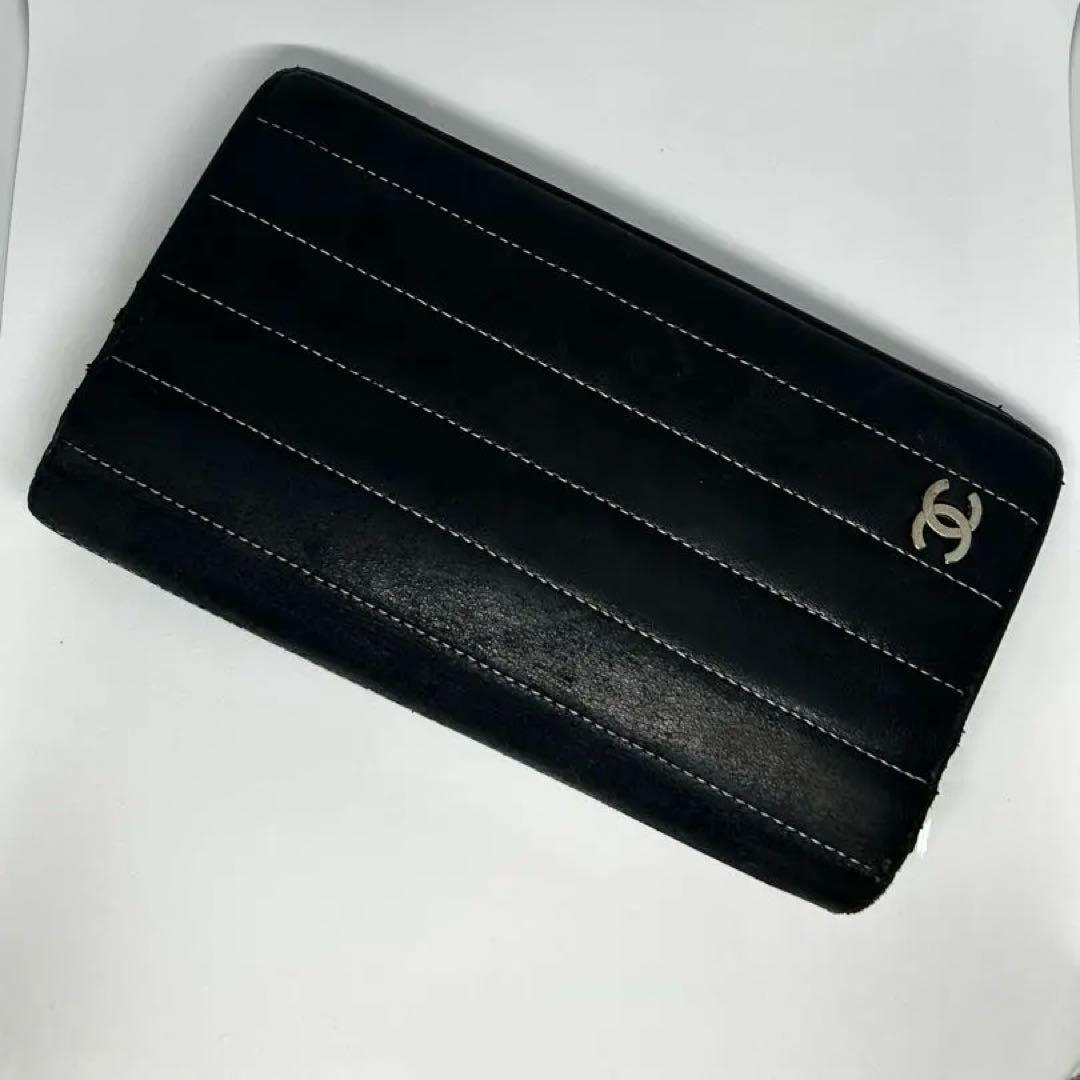 CHANEL ニューマドモアゼル 二つ折り長財布 ブラックｘシルバー/406