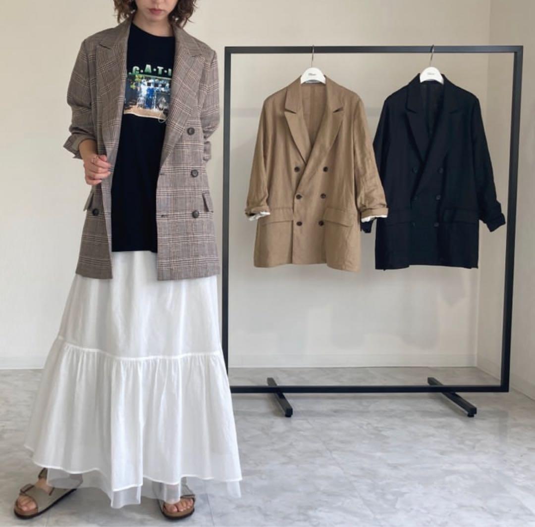 BoutiqueOrdinaryクシュクシュスリーブリネンダブルジャケット