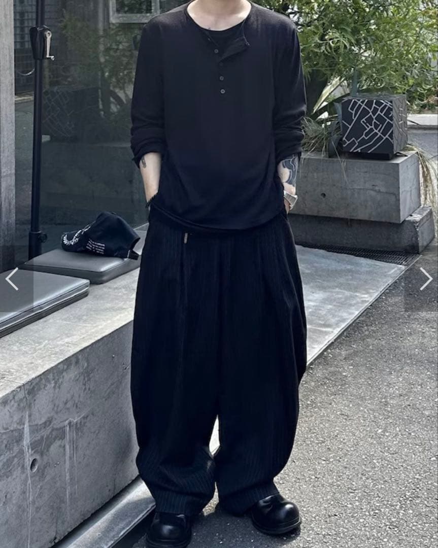 Chikashitsu+ レイヤードヘンリーネック長袖Tシャツ