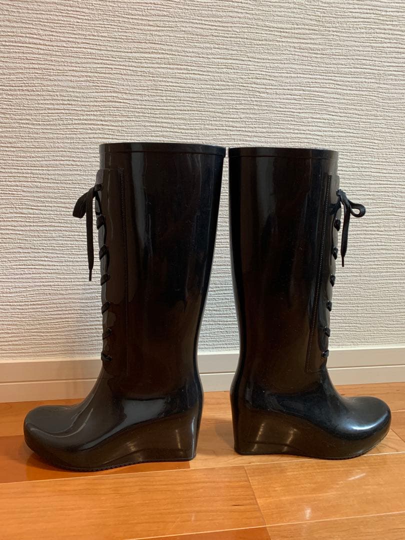 SALE‼️ 美品 サンローラン　ブラック レースアップ レインブーツ 長靴 37