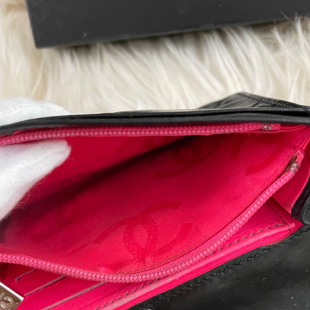 シャネル CHANEL 二つ折り 財布 カンボンライン ピンク 黒 正規品 白