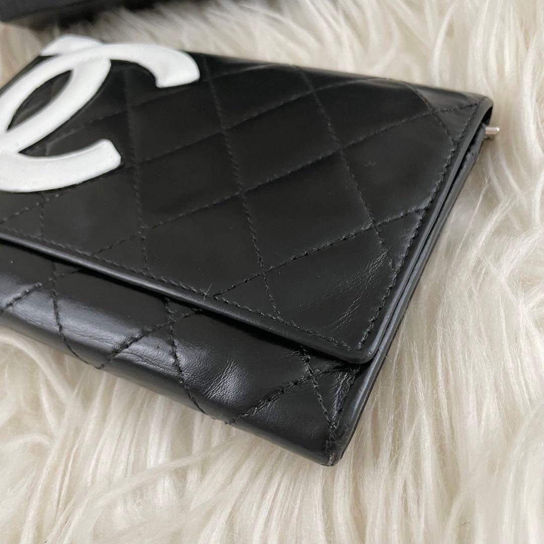 シャネル CHANEL 二つ折り 財布 カンボンライン ピンク 黒 正規品 白