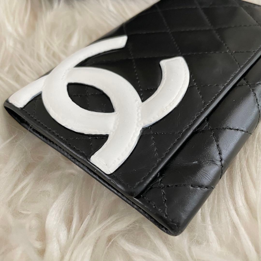 シャネル CHANEL 二つ折り 財布 カンボンライン ピンク 黒 正規品 白