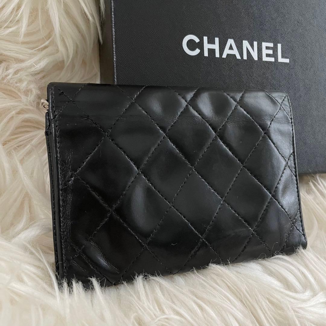 シャネル CHANEL 二つ折り 財布 カンボンライン ピンク 黒 正規品 白