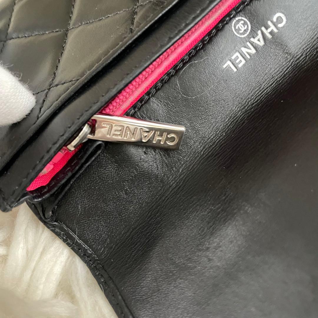 シャネル CHANEL 二つ折り 財布 カンボンライン ピンク 黒 正規品 白