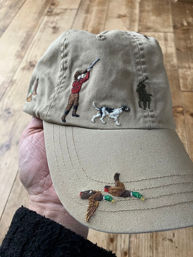 POLO RALPH LAUREN キャップ ベージュ 総柄 犬 鳥 狩