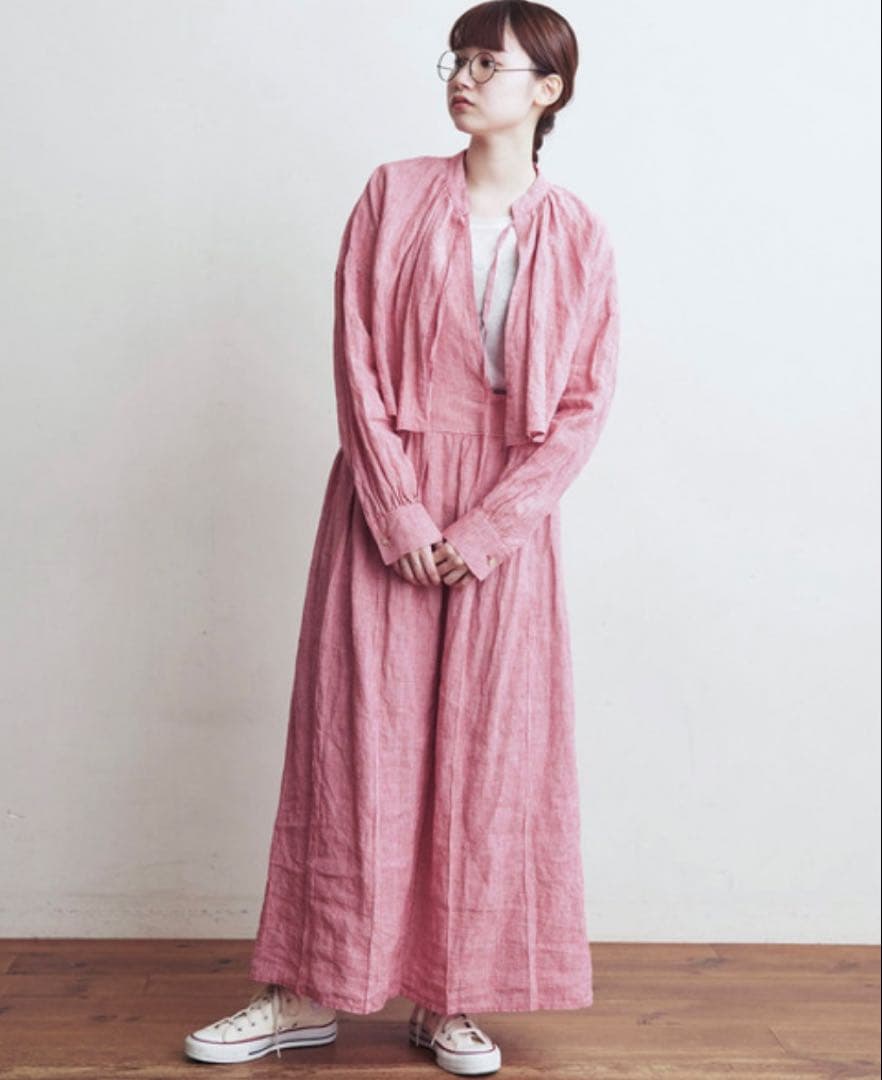 fig London blossom リネン ギンガムチェック ロングスカート