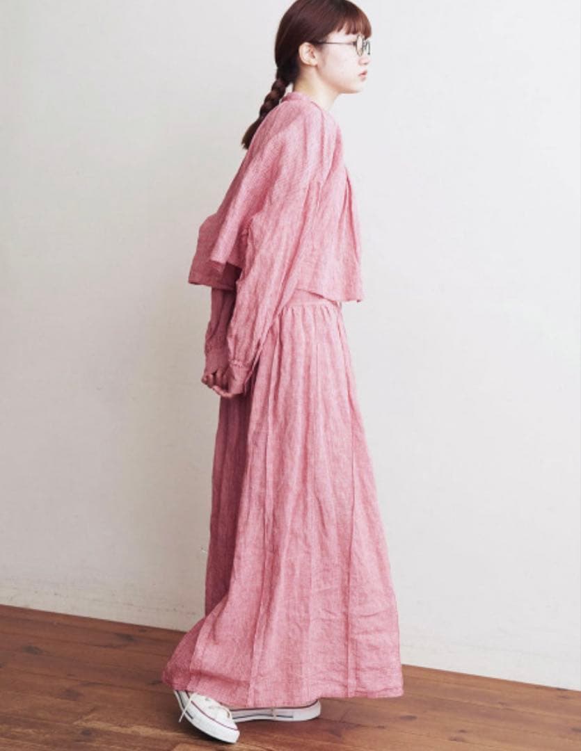 fig London blossom リネン ギンガムチェック ロングスカート