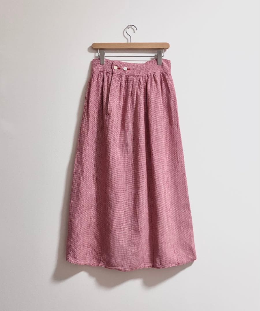 fig London blossom リネン ギンガムチェック ロングスカート