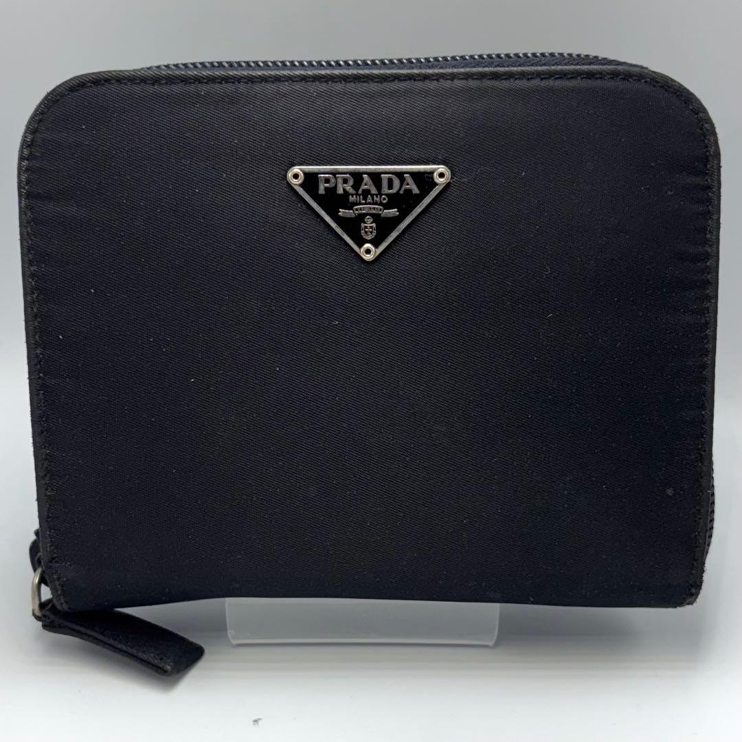 PRADA プラダ ナイロン 三角ロゴ 二つ折り 財布 ZIPPED USED黒