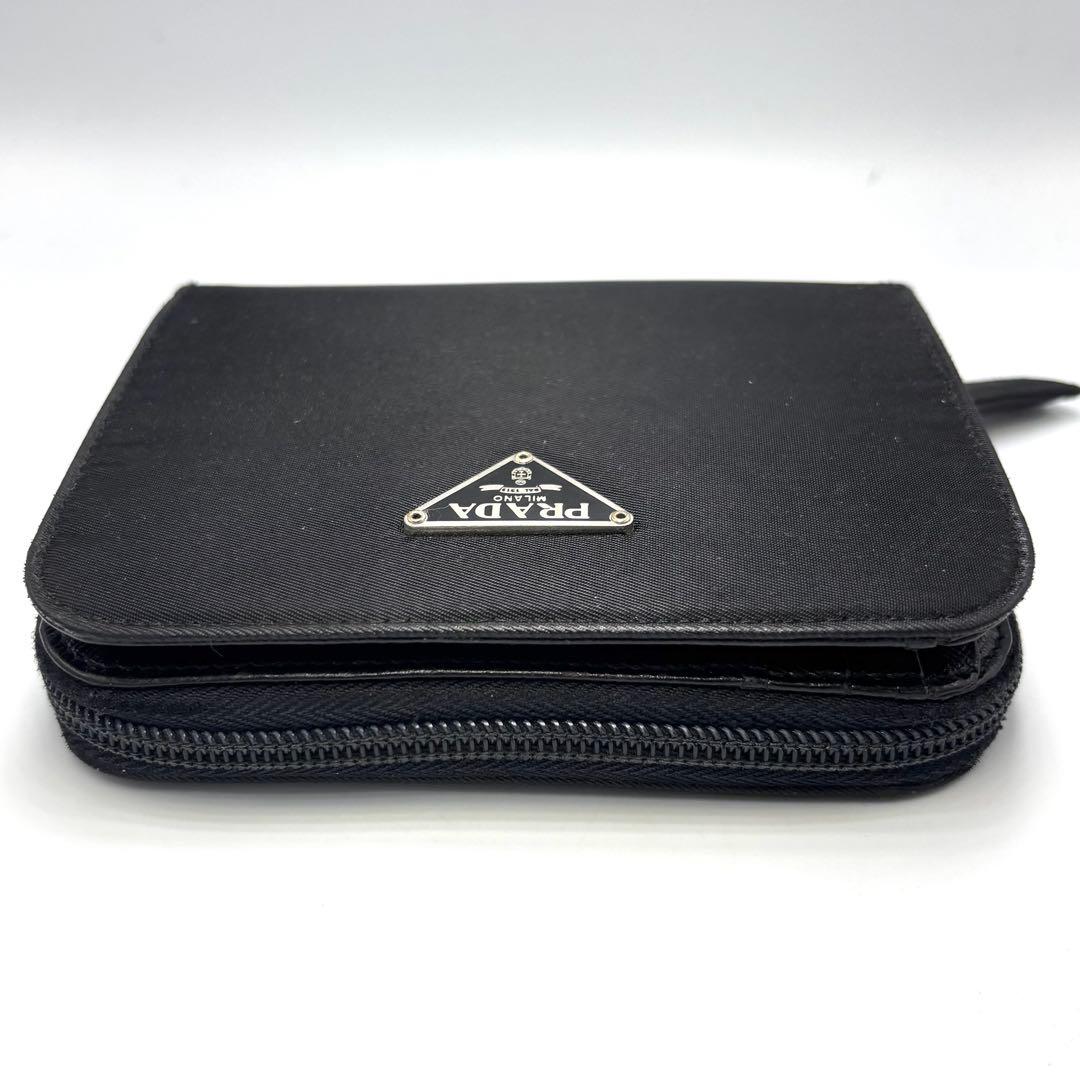 PRADA プラダ ナイロン 三角ロゴ 二つ折り 財布 ZIPPED USED黒