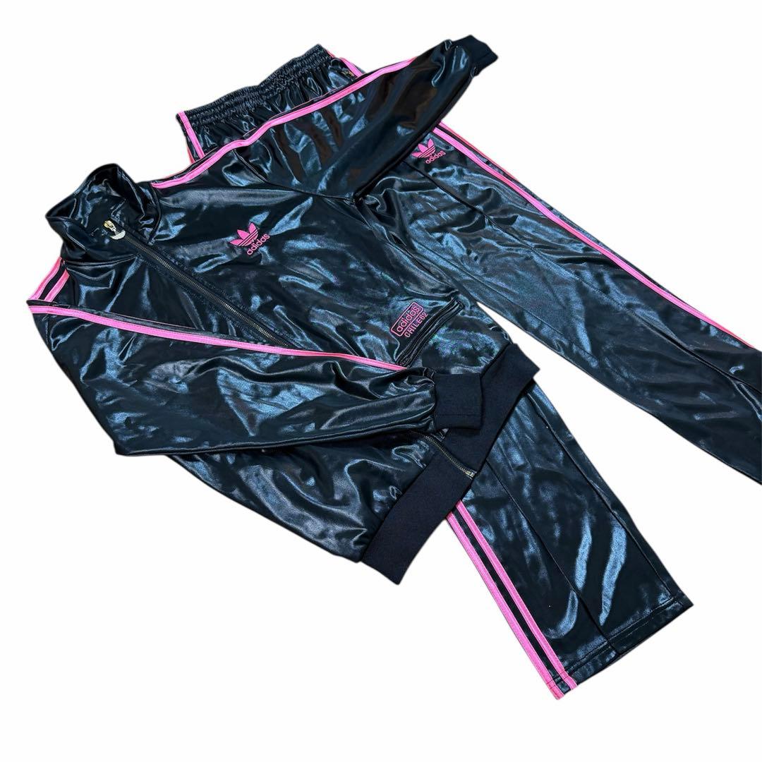 【希少】アディダス　CHILE62 セットアップ　黒×ピンク ジャージ　レザー