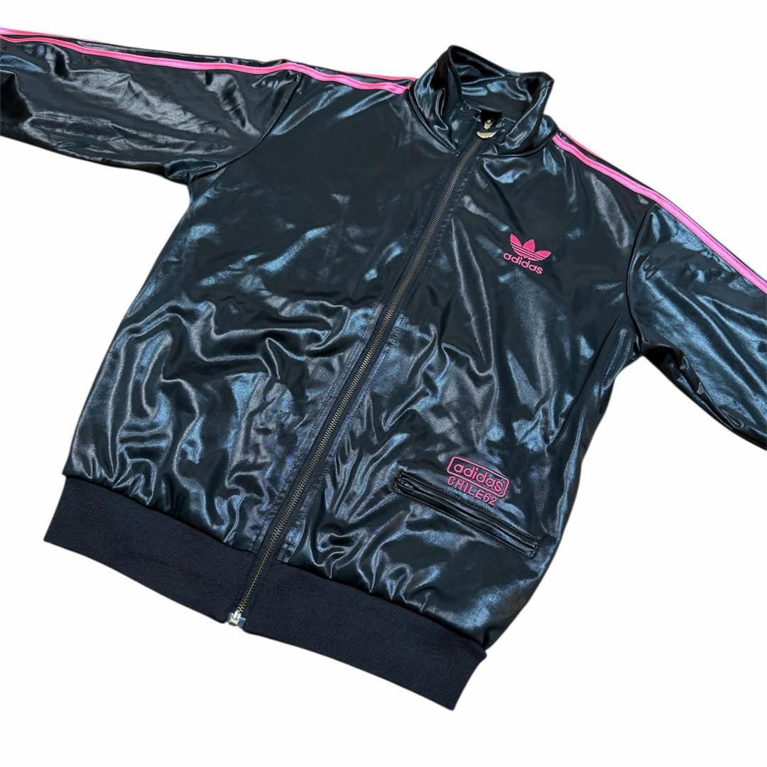 【希少】アディダス　CHILE62 セットアップ　黒×ピンク ジャージ　レザー