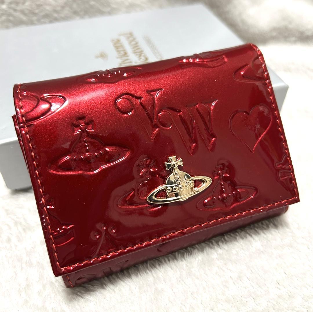 ★新品★Vivienne Westwood 三つ折り財布 ブラック エナメル 赤