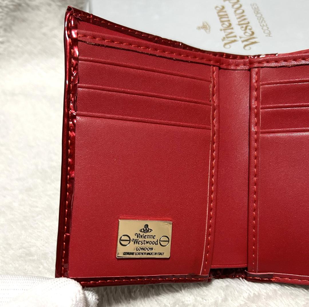 ★新品★Vivienne Westwood 三つ折り財布 ブラック エナメル 赤
