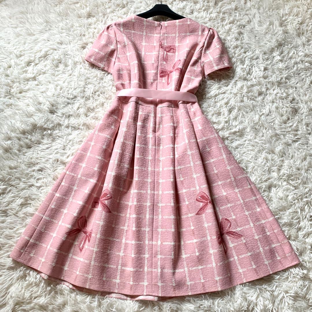 極美品✨エムズグレイシー 豪華 ジャガード リボン柄 ワンピース 40 フレア