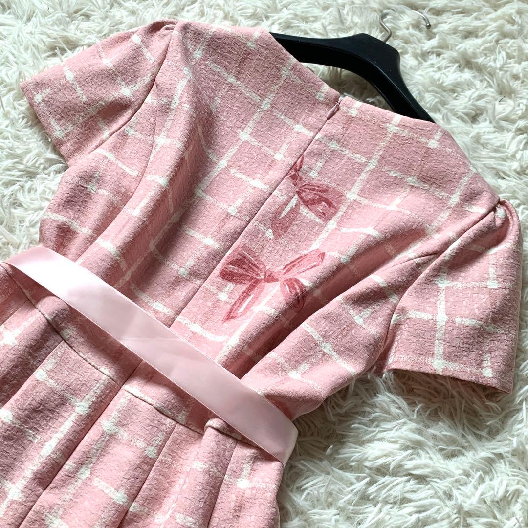 極美品✨エムズグレイシー 豪華 ジャガード リボン柄 ワンピース 40 フレア