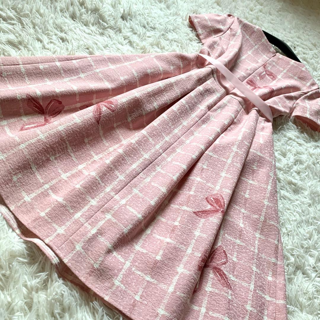 極美品✨エムズグレイシー 豪華 ジャガード リボン柄 ワンピース 40 フレア