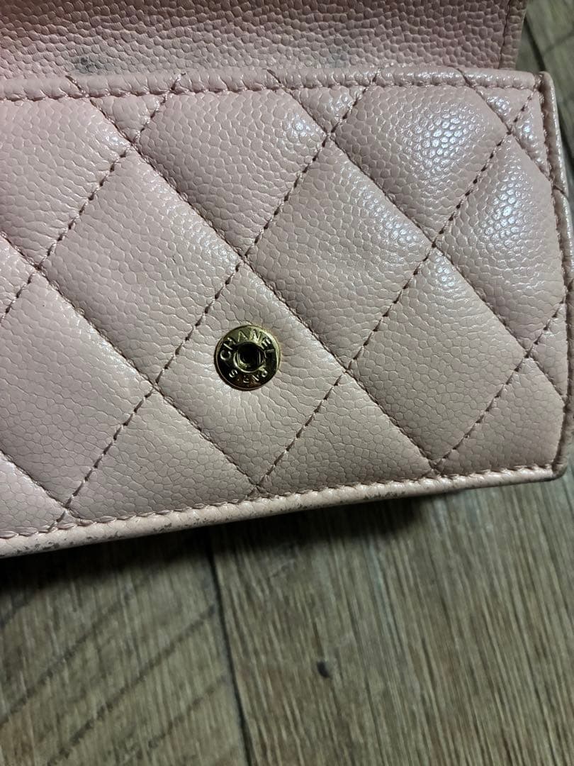 CHANEL キャビア 三つ折り財布 ピンク ココマーク コンパクトウォレット