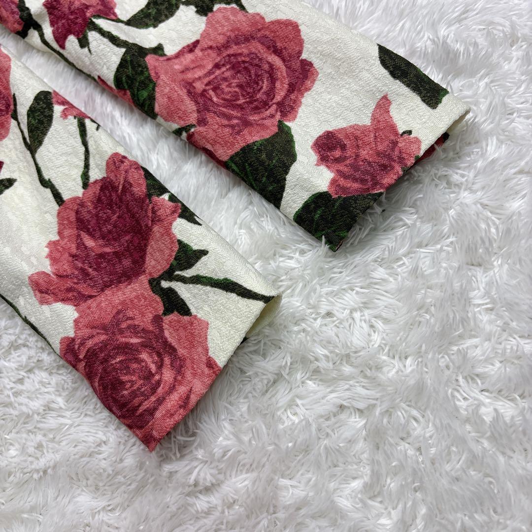 ✨美品✨エムズグレイシー 膝丈ワンピース 花柄 ローズ 長袖 サイズ 40／L