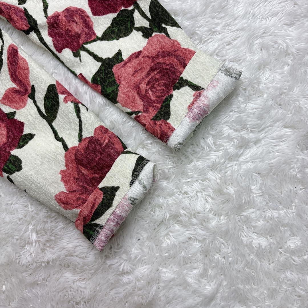 ✨美品✨エムズグレイシー 膝丈ワンピース 花柄 ローズ 長袖 サイズ 40／L