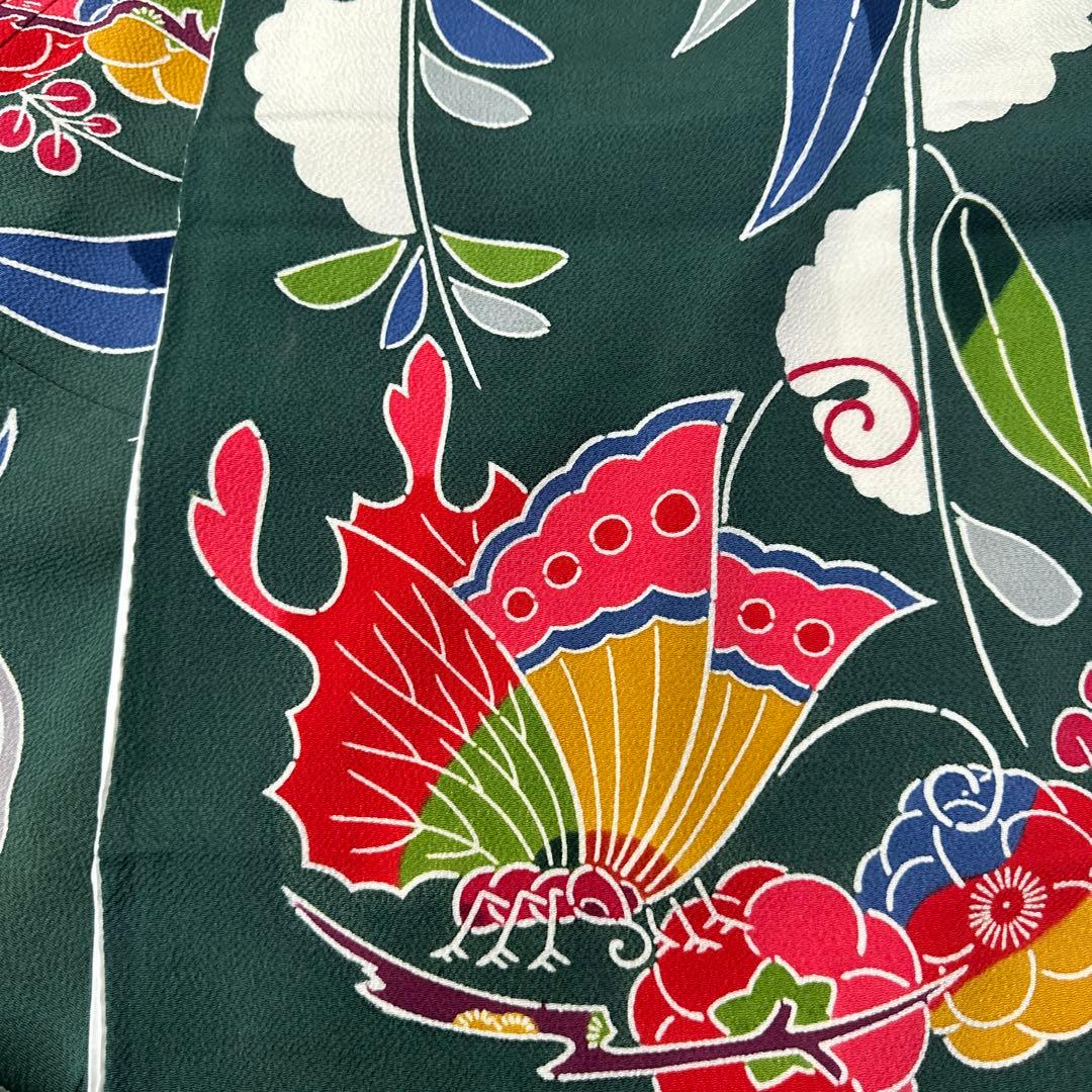栗山吉三郎 振袖 京紅型 片身分け 蝶 緑×黄色