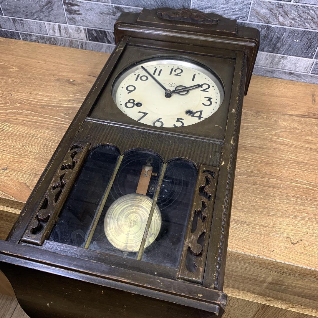 1950年代当時品　TRADE MARK 木製　ネジ巻き柱時計　振り子時計