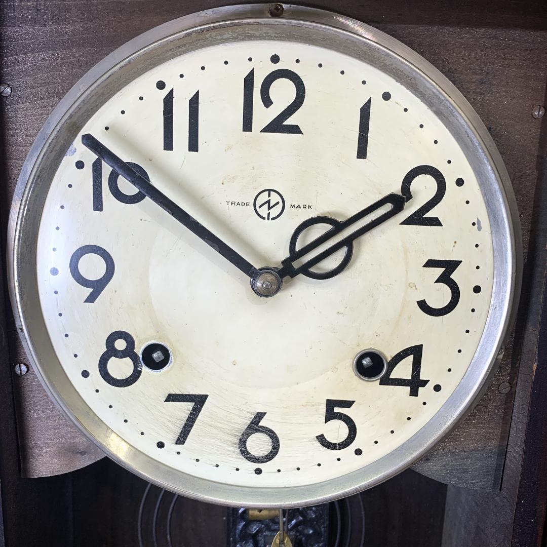 1950年代当時品　TRADE MARK 木製　ネジ巻き柱時計　振り子時計