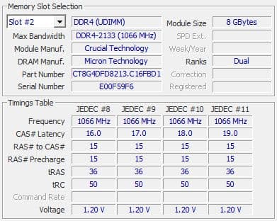 Crucial 8GB×2 16GB DDR4-2133メモリ
