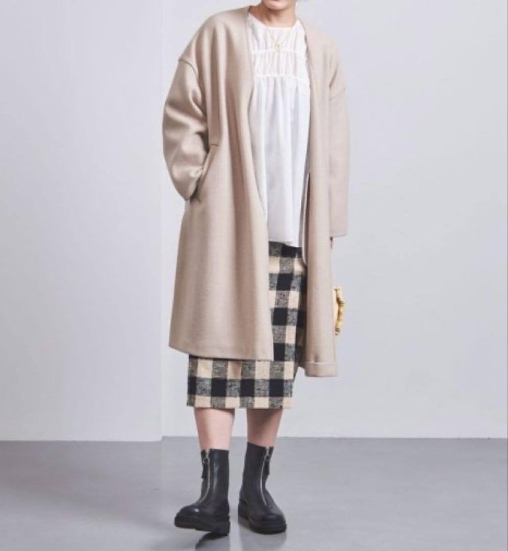 UNITED ARROWS W スムース パイピング コート ノーカラー