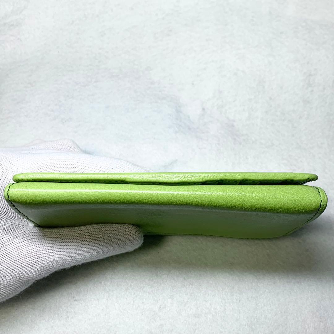未使用級 HIROFU センプレ 折り財布 レザー Ｈロゴ型押し ライトグリーン