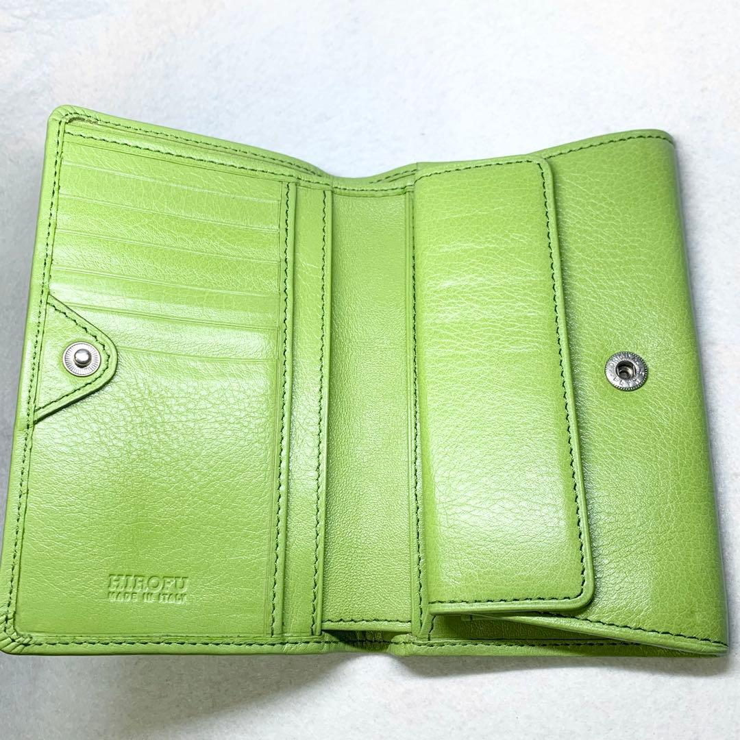 未使用級 HIROFU センプレ 折り財布 レザー Ｈロゴ型押し ライトグリーン