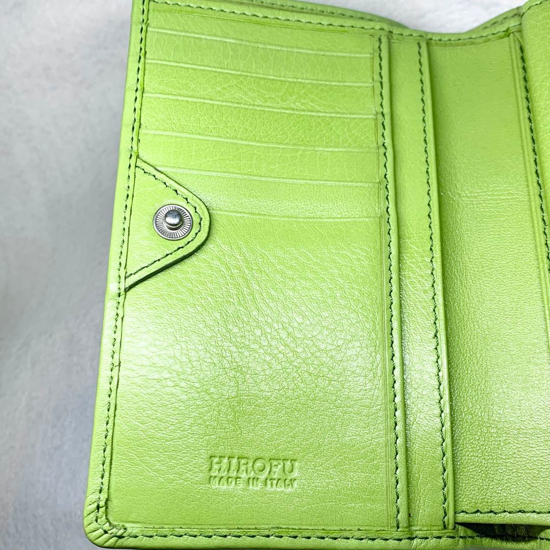 未使用級 HIROFU センプレ 折り財布 レザー Ｈロゴ型押し ライトグリーン