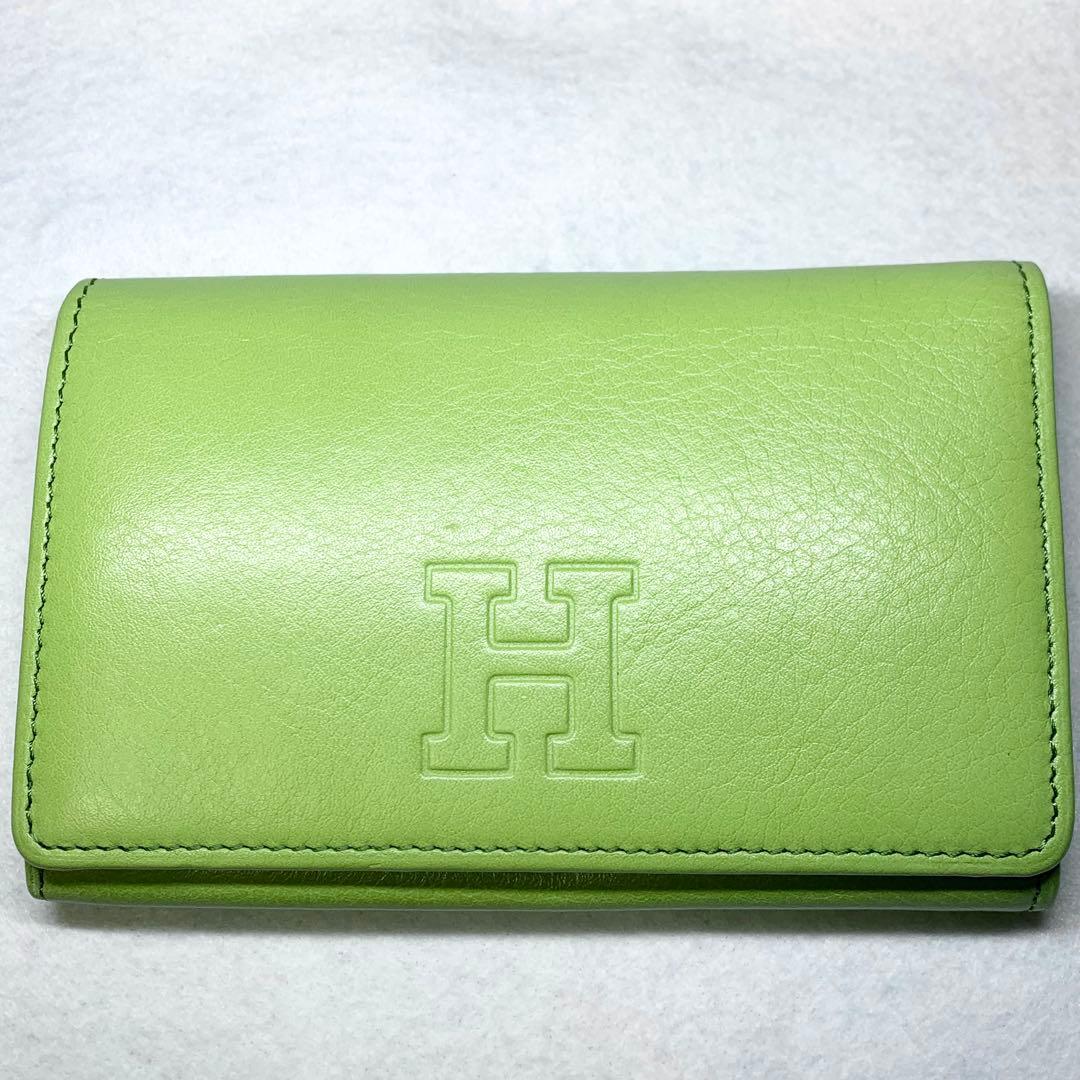 未使用級 HIROFU センプレ 折り財布 レザー Ｈロゴ型押し ライトグリーン