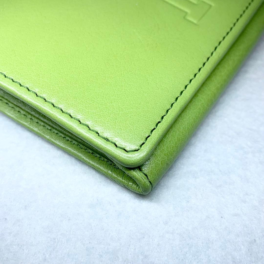 未使用級 HIROFU センプレ 折り財布 レザー Ｈロゴ型押し ライトグリーン