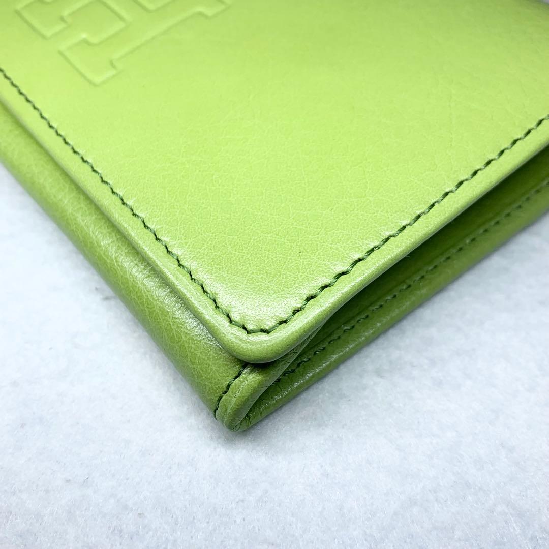 未使用級 HIROFU センプレ 折り財布 レザー Ｈロゴ型押し ライトグリーン