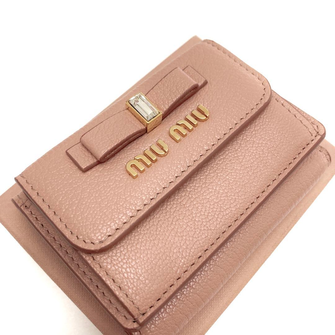 フ*ー様 【新品同様】miumiu ミニ 財布 リボン クリスタル マドラス フ