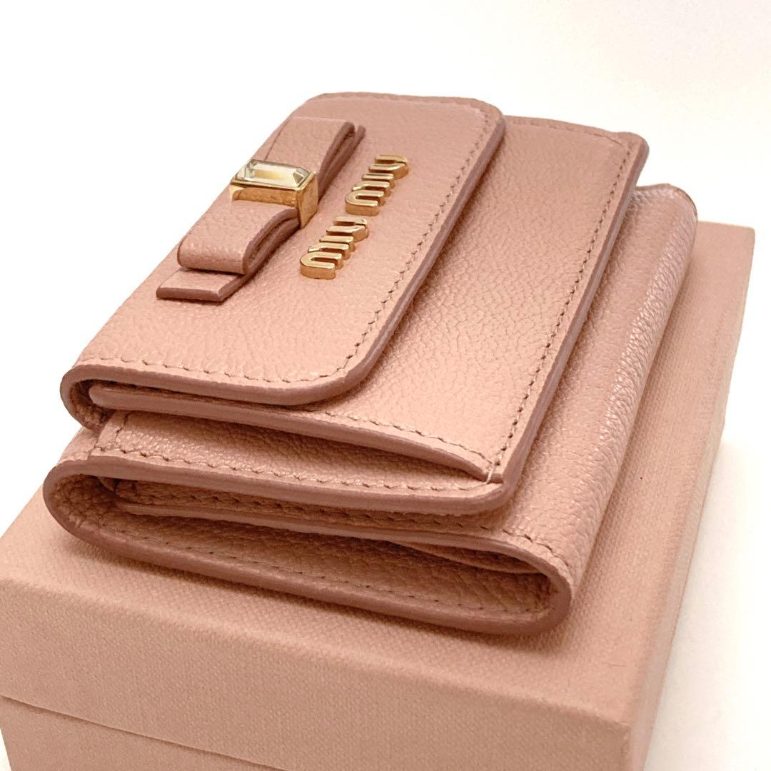 フ*ー様 【新品同様】miumiu ミニ 財布 リボン クリスタル マドラス フ