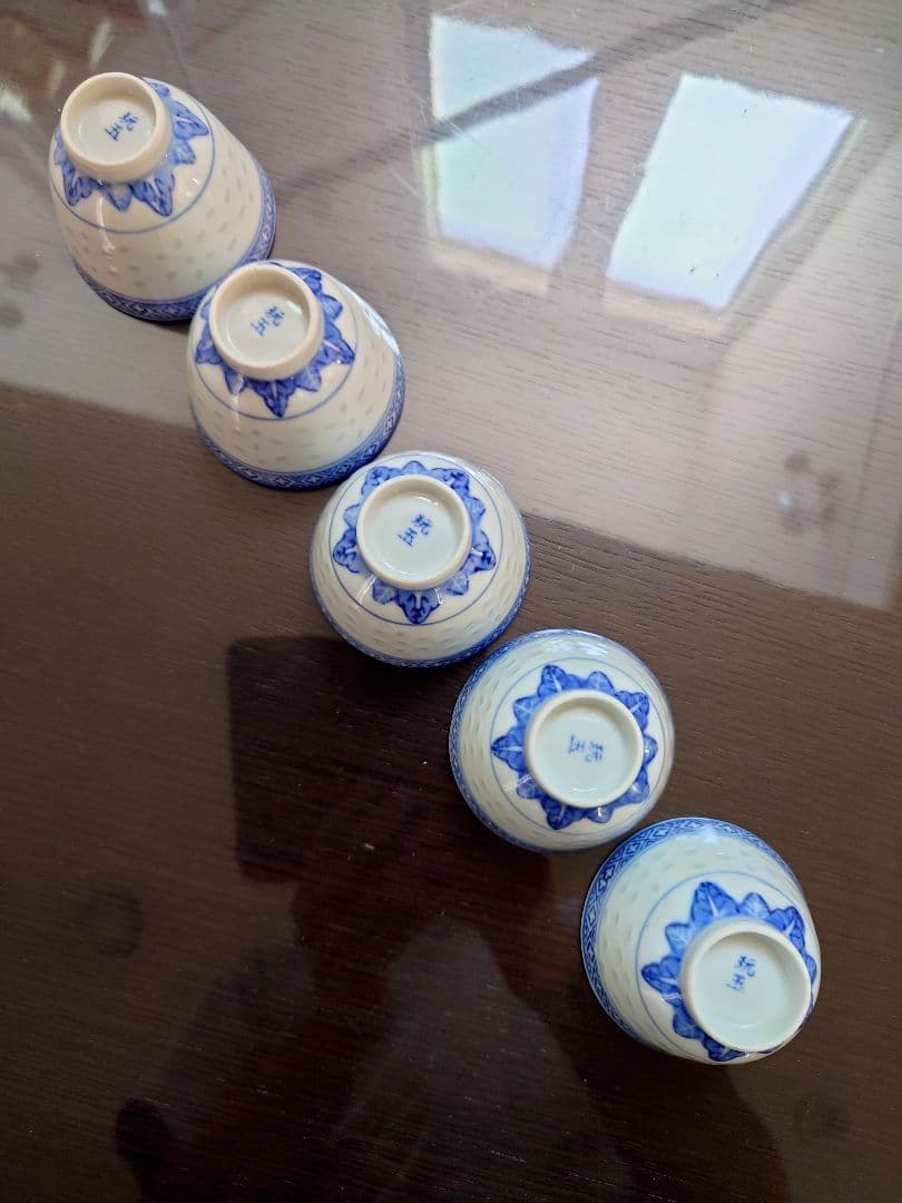 優　中国　景徳鎮『玩玉』蛍手 煎茶碗 5客