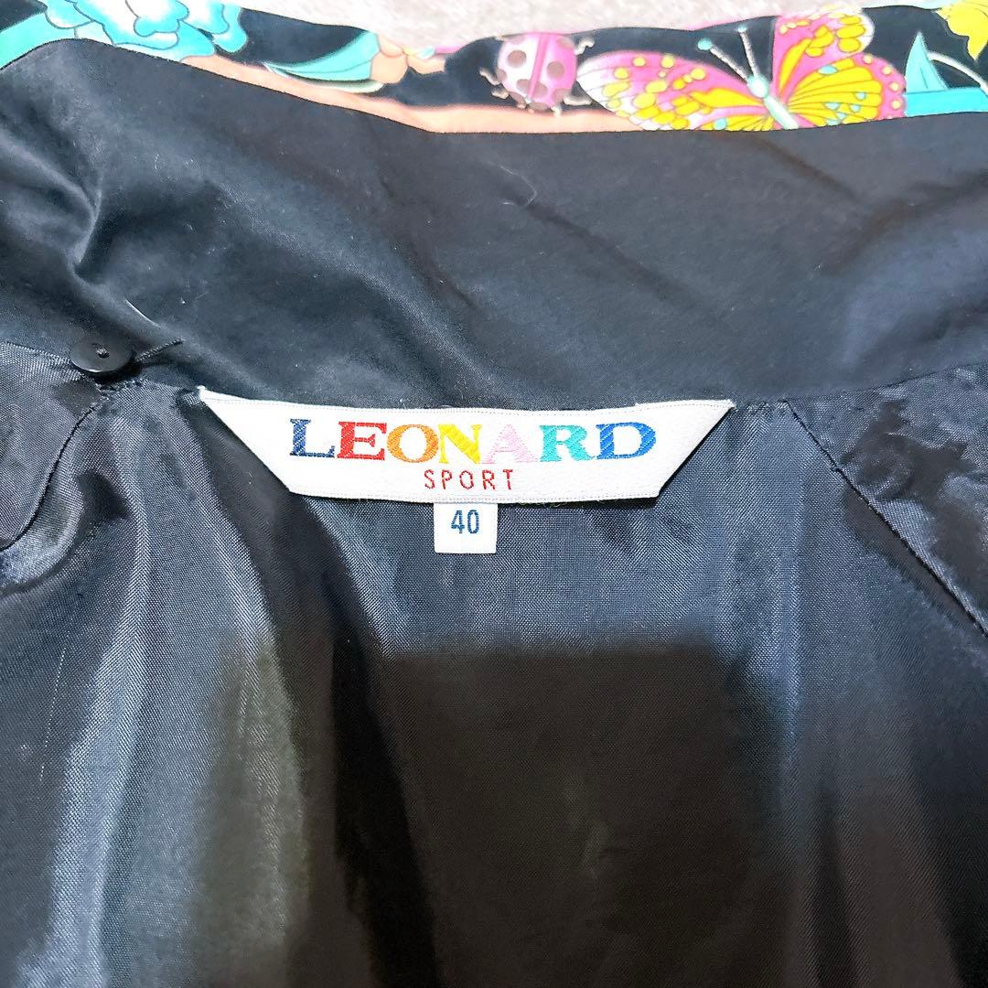 美品 LEONARD スプリングコート ブラック 花柄トリム ナイロンコート L