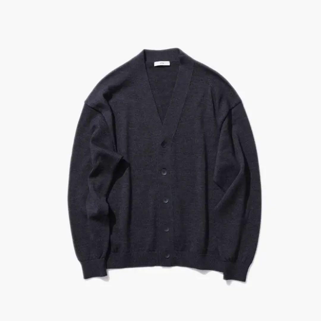 【ATON】Wool Washi Oversized Cardigan ブラック