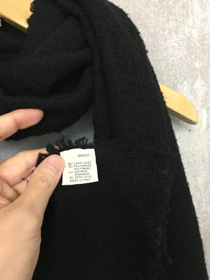 デスティン カシミア混 大判 マフラー ニット ストール 黒 巻き物
