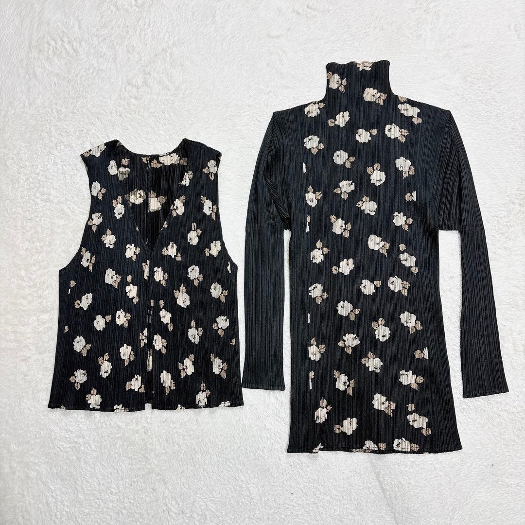 PLEATS PLEASE プリーツプリーズ アンサンブル トップス 花柄 黒