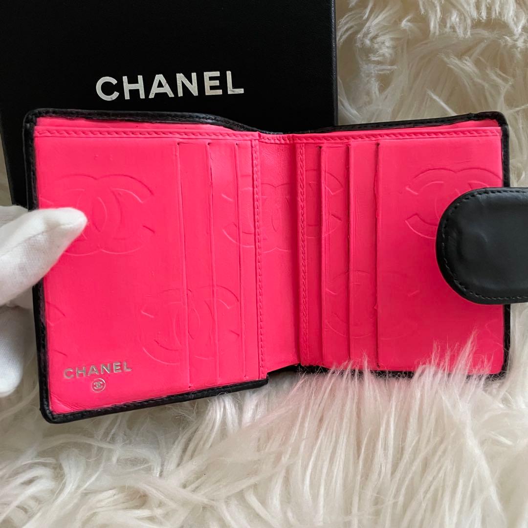 CHANEL シャネル カンボンライン がま口 財布 デカココ 黒 ピンク