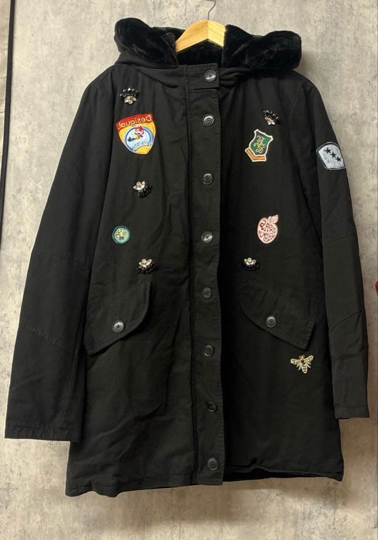 【値下げ】Desigual デシグアル　フード付き黒モッズコート　XL