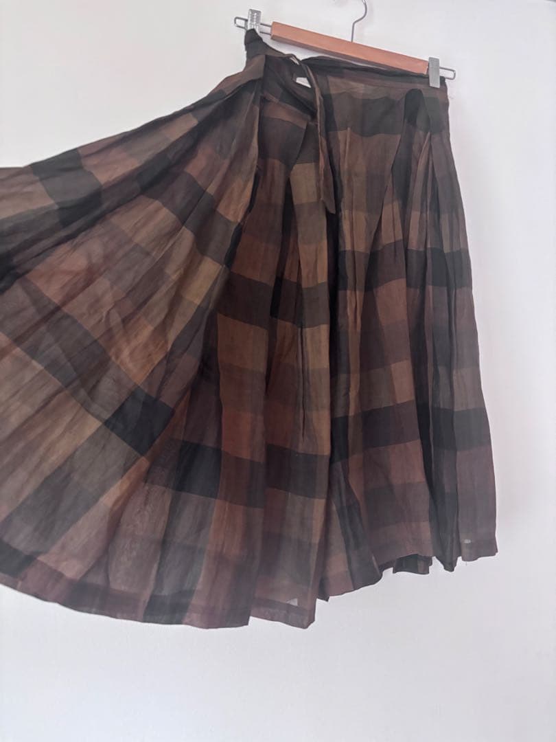 Yohji Yamamoto ブラウン チェック シアフレアスカート